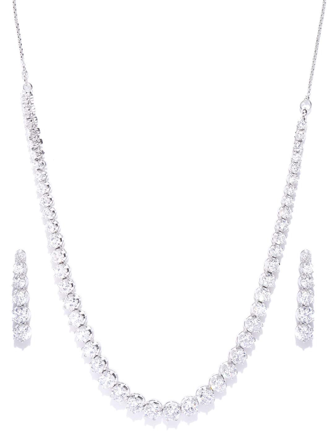 Priyaasi Studded Silver Jewellery Set for Women (Plated) | Elegant American Diamond Jewellery Set for Women & Girls with Earrings in Contemporary Design (B09ZP76HM7) Amazon Price History, Amazon Price Tracker