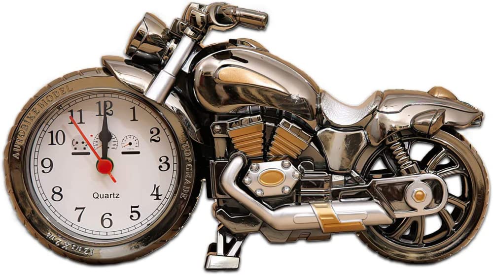 Selet Boys Black Gold Bicolor Luxury Retro Style Motorcycle Alarm Clock, Unique Eye-Catching Exquisite Motorbike Sporting Unique Gift For Motor Lovers,Kids, (Black Gold Bicolor)