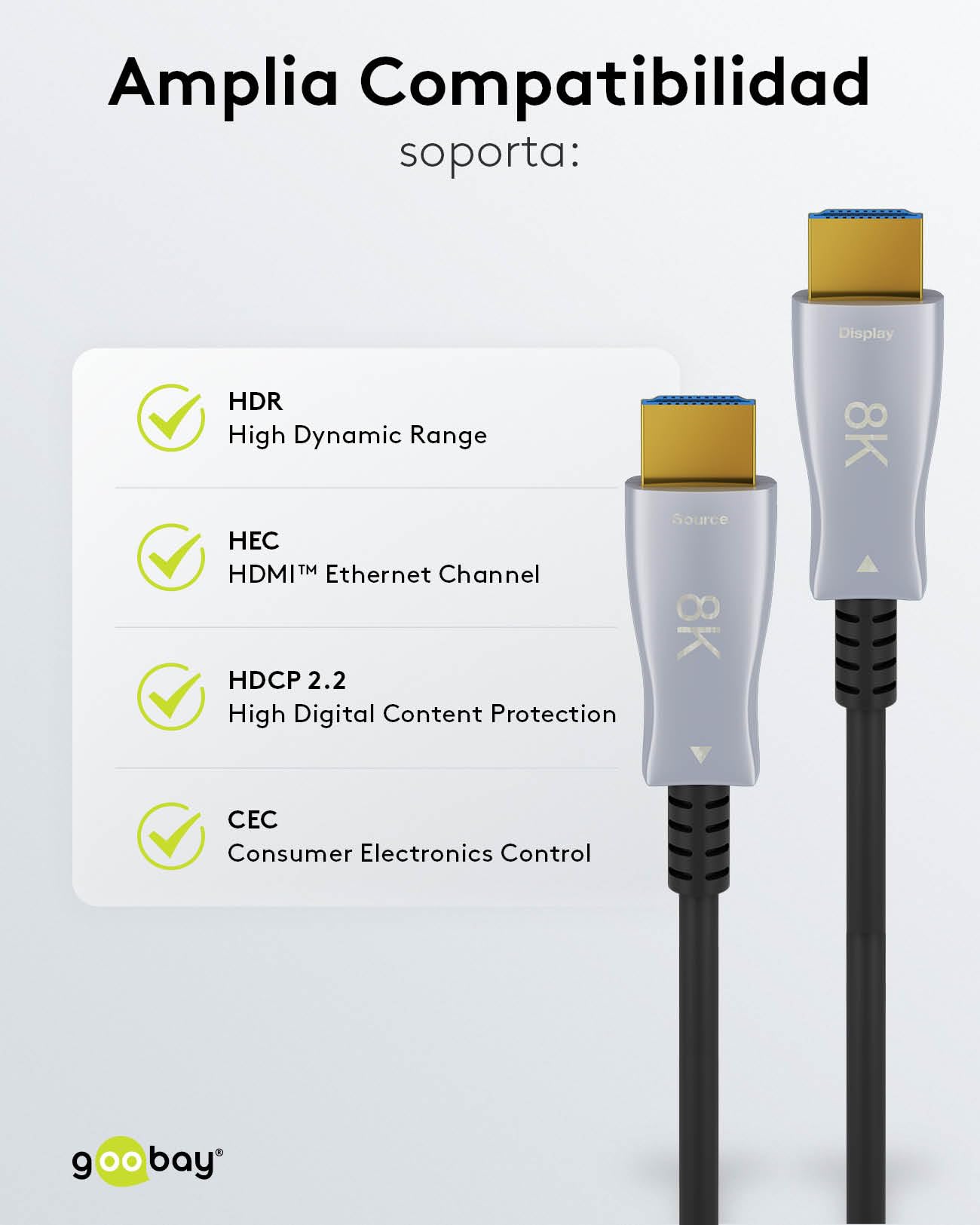 goobay 65559 Cable óptico híbrido Ultra High-Speed HDMI/Cable de alta velocidad con capacidad para 8K @ 60 Hz y 4K @ 120 Hz / 48 Gbps, ARC (Canal de retorno de audio), HDCP / 20 metros