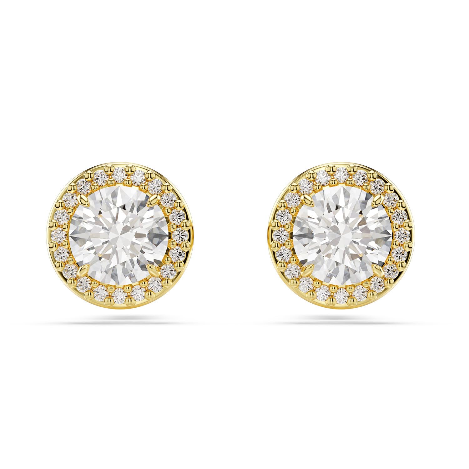 Swarovski Una stud earrings, Round cut, Gold tone, Gold-tone plated