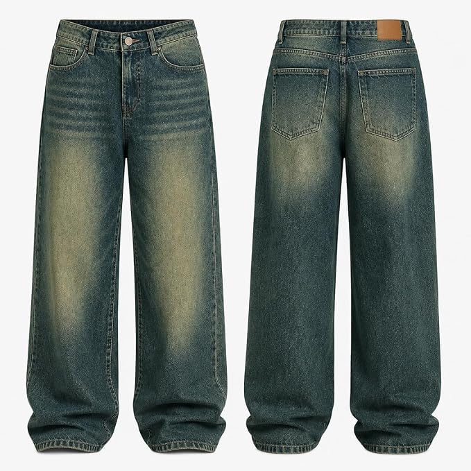 SANEDI Whisker Green Baggy Jeans for Men - Image 7