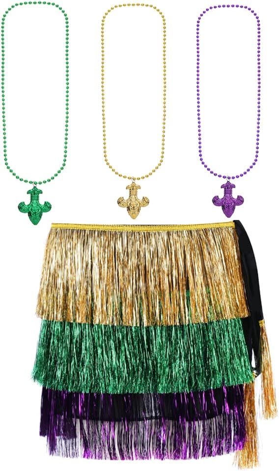 Mardi Gras Outfits Masquerade Mask Beads Necklace Scarf Costume for Women Mardi Gras Disco Party Accessory Set