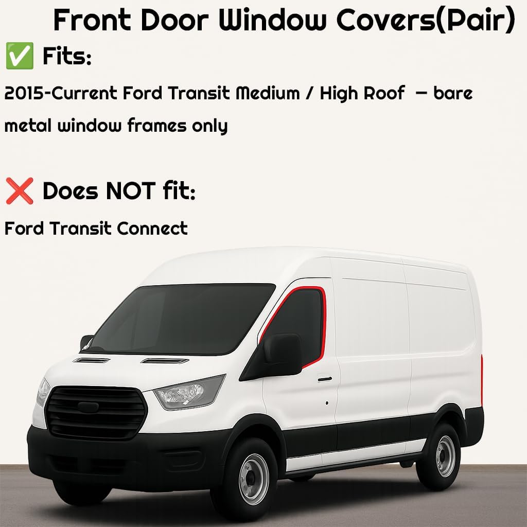 Magnetic Insulated Front Door Window Covers (Pair) for 2015-2026 Ford Transit Medium and High Roof Vans, Blackout Privacy Sun Shades for Stealth Camping – Dark Gray