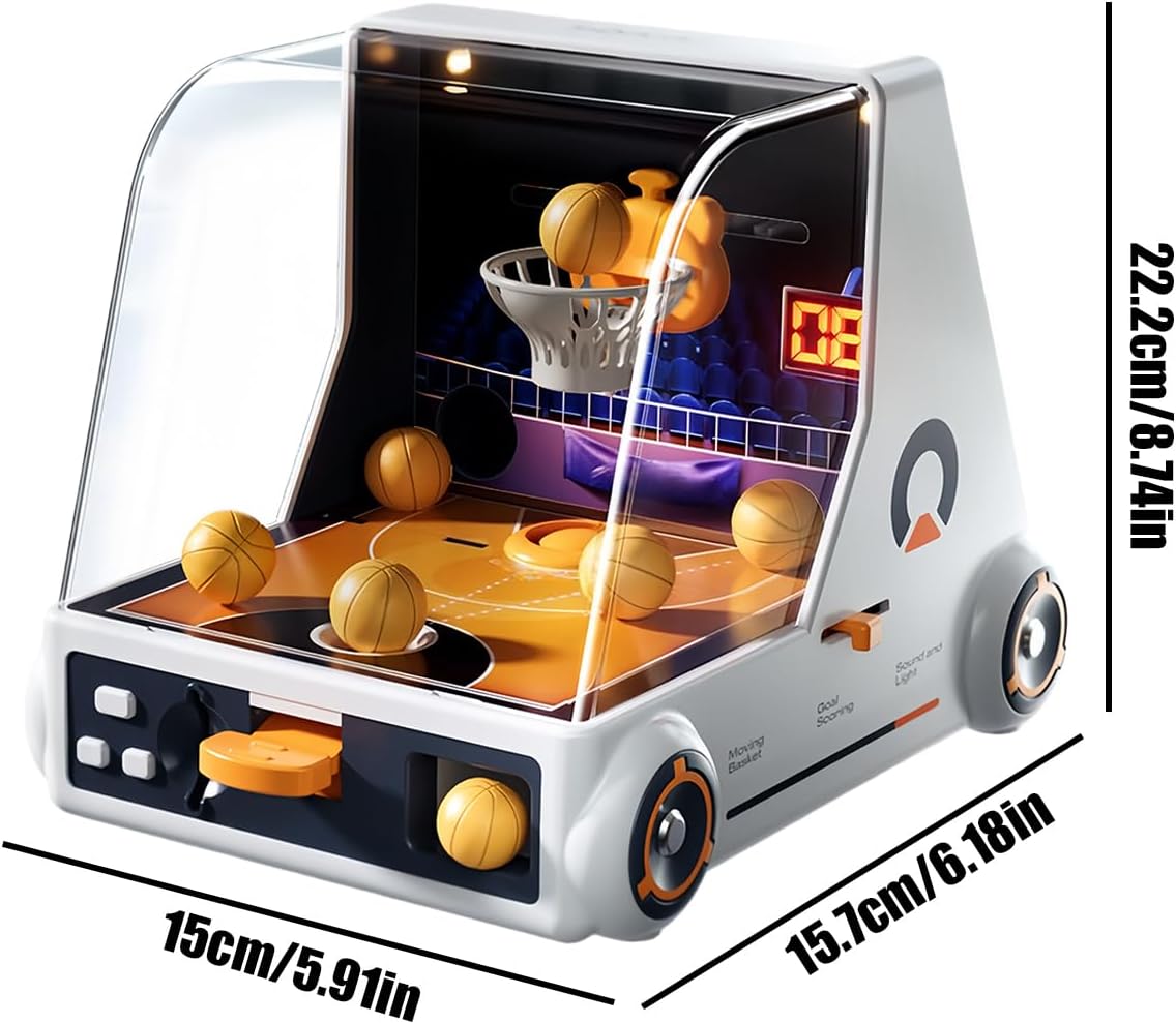 Tabletop Basketball - Mini Launching Hoop Game, Desktop Ball Toss Toy with Spring Shooter, Hand Eye Coordination Function, Ideal for Workplace Breaks