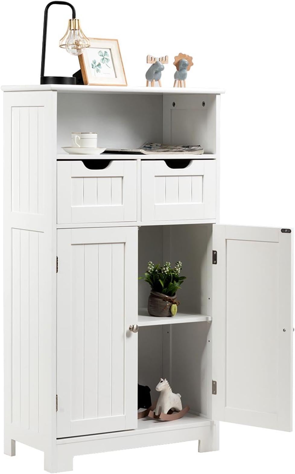 Armadietto GAOMON 2 Ante In Legno MDF Bianco - Mobile Autoportante Con Ripiano Regolabile Per Cucina, Soggiorno O Bagno - 5