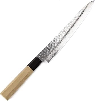 Japanese Sujihiki Knife Hammered Damascus VG-10 46 Layer Octagonal Magnolia Wood Handle, Slicer 9.5-inch 240mm