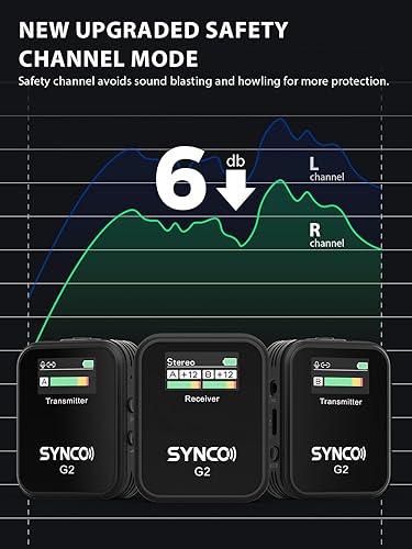 Miniatura 5 de SYNCO Micrófono de solapa inalámbrico, G2(A2) 2.4G Micrófono de solapa con transmisor dual de 492 pies y 8 horas para Vlog de clase en línea,