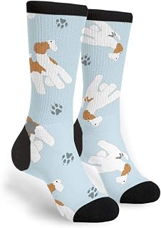 351 Women Men Workout Socks Tiny Wire Fox Terriers Cushioned Socks Thick Mid Calf Socks Anti Blister Funky Socks For Camping Hiking Climbing