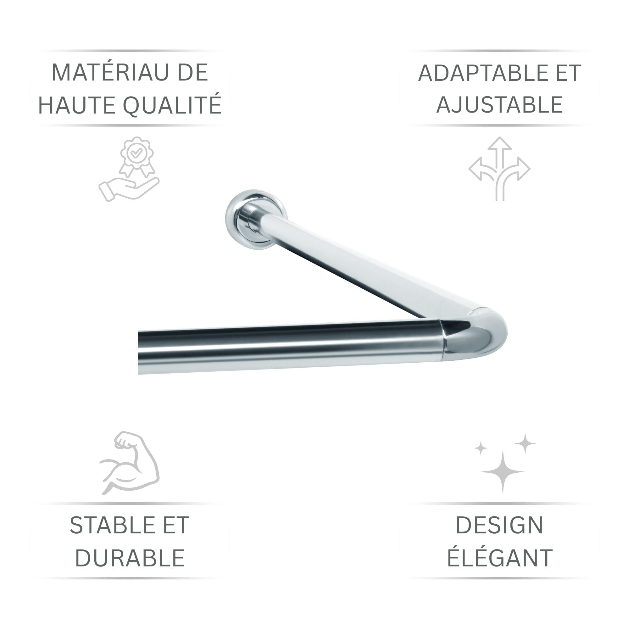 Tringle à rideau de douche universelle - Convient pour la forme en L et en U - Avec Supports de plafond - Pour baignoires - En matériaux inoxydables