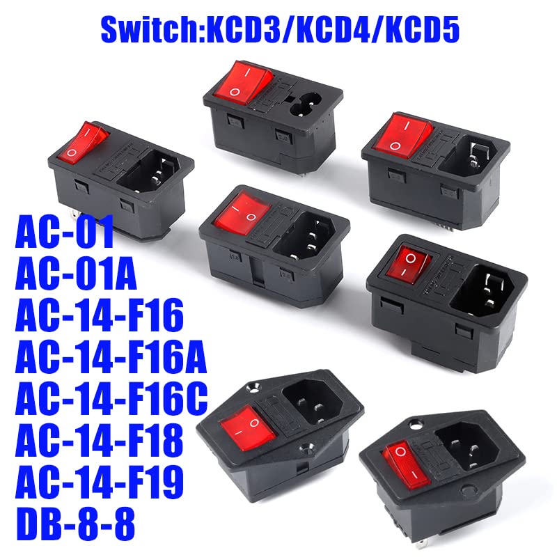 AC-01 AC-14-F16 Electrical Power Socket 250V Rocker Switch Brass 10A Inlet Plug Computer Mount Outlet With Fuse - (Color: AC-14-F19 3)