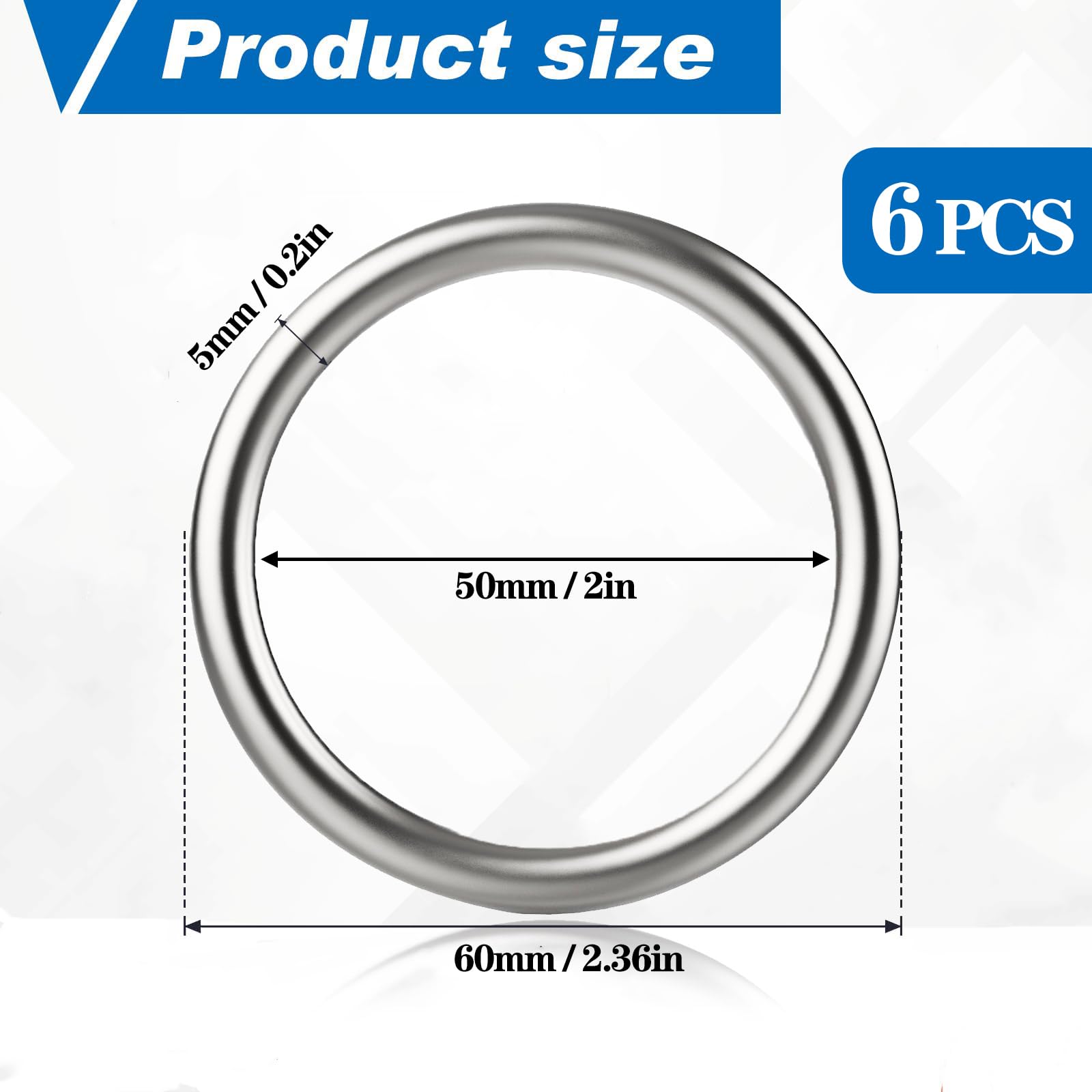 6pcs 2 inch Metal O Rings, Stainless Steel Round Ring Buckles, Solid Welded Metal Ring for Dog Collars, Macrame, Hanging Strap Slings
