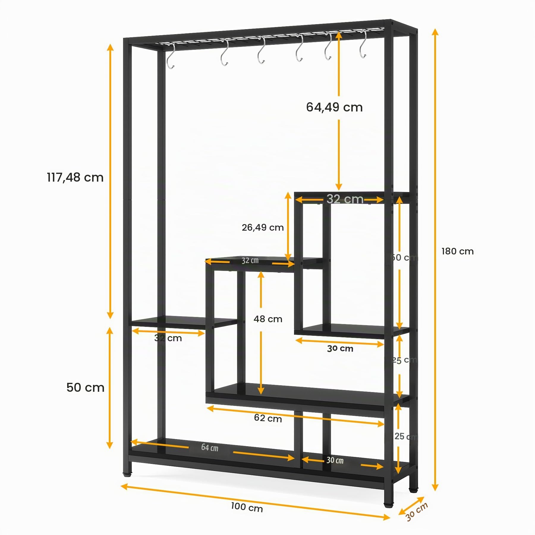 Tribesigns Support pour plantes d'intérieur à 5 niveaux - Grande étagère en métal de 180,1 cm avec 10 crochets de suspension en S - Multifonction - Pour intérieur, jardin, balcon, salon - Noir