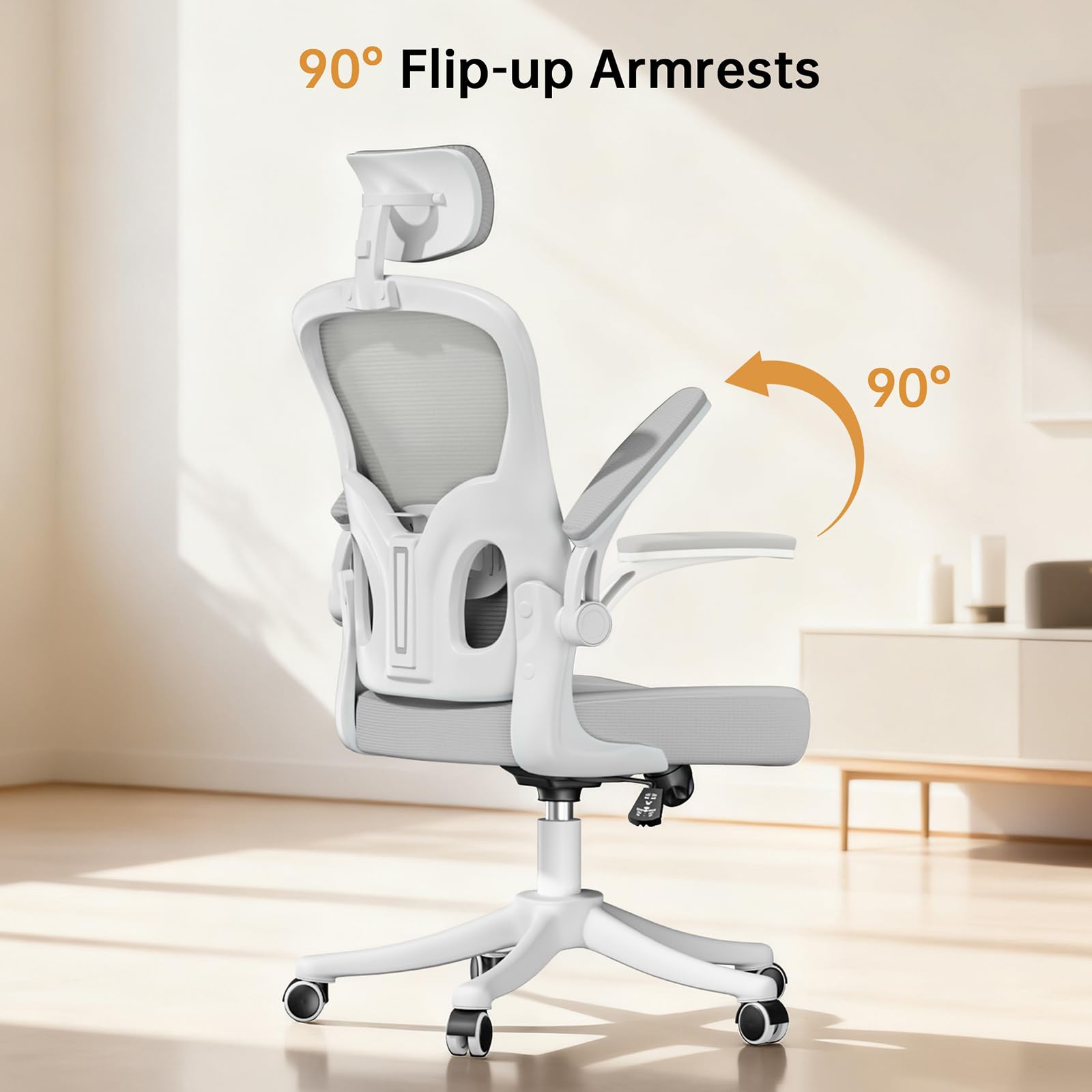 Sedia da ufficio ergonomica con poggiatesta regolabile e supporto lombare, sedia da scrivania in rete traspirante, ruote a 360°, montaggio senza attrezzi (grigio)