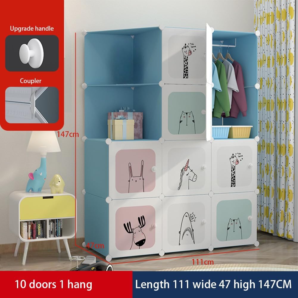 Garvee Mit Kinderkleiderschrank 90cm Blau - Karton Kinderzimmer Möbel, Aufbewahrungsschrank, Spielzeug Organizer, Plastik Kinder Kleiderschrank, Steckregal, Baby Aufbewahrung