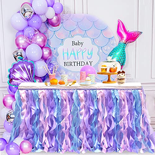 Partybysam 6Ft Tulle Table Skirt Mermaid Purple Curly Willow Tutu Table Skirt For Rectangle Tables Ruffle Tablecloth For Birthday Party Or Baby Shower (L6(Ft), H 30In) #TOP1