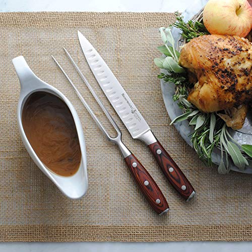 Messermeister Avanta Pakkawood 2 Piece Kullenschliff Carving Knife and Fork Set, Brown - Thumbnail 4