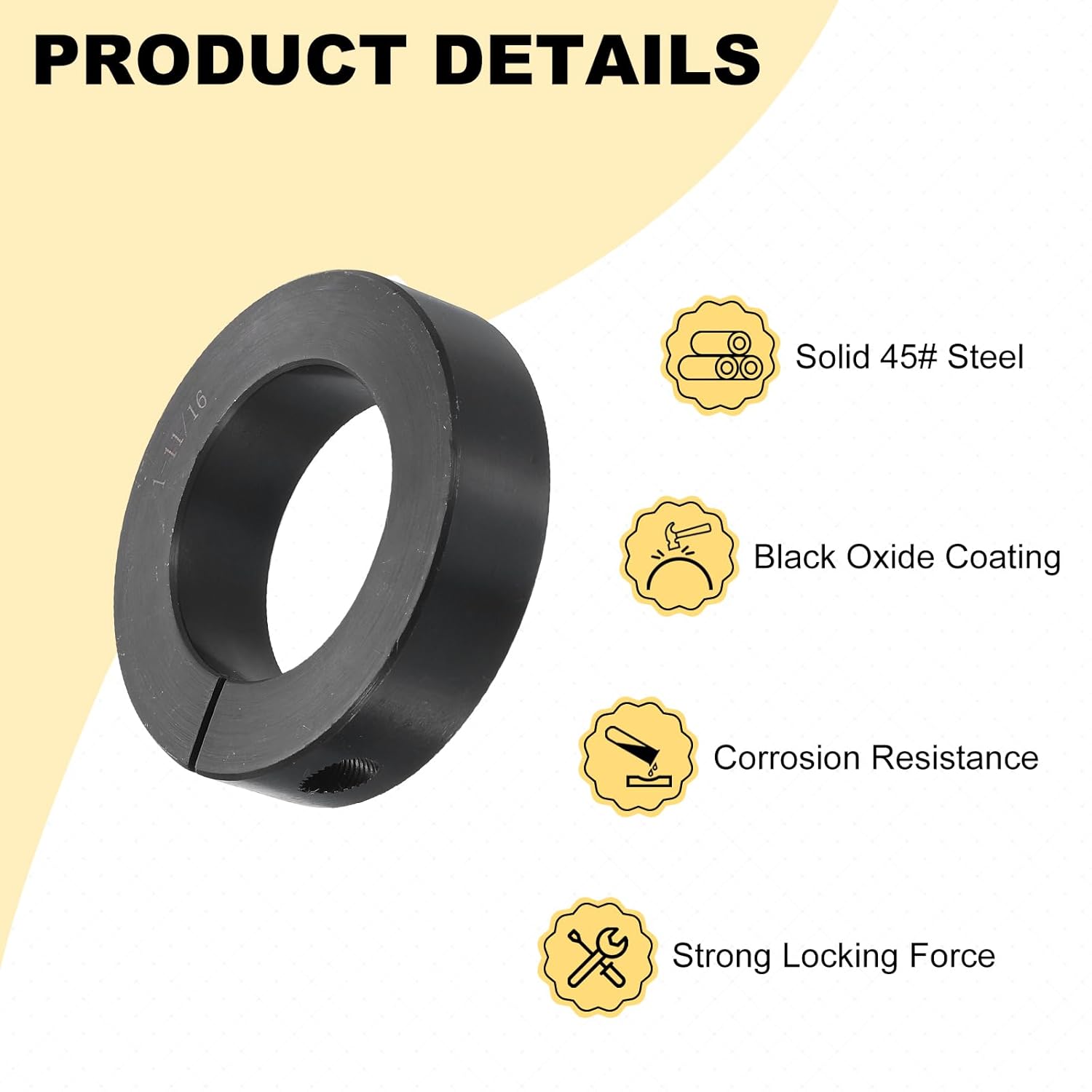uxcell 2pcs Single Split Shaft Collar 1-11/16" Bore One-Piece Clamping Collar, 2-3/4" OD, 11/16" Thickness, Black Oxide Steel Set Screw Lock Collar Clamp