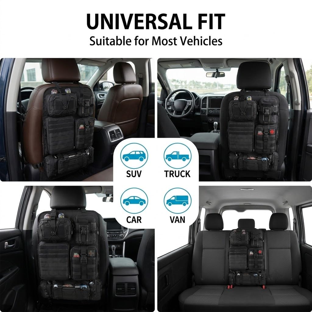 Pannello tattico per sedile posteriore con 5 tasche staccabili per auto e camion
