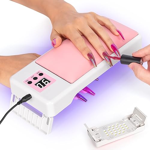 Krofaue Luz UV para uñas 2 en 1 para manicura con lámpara de uñas LED UV de 72 W secado de uñas de gel UV LED reposamanos para uñas luz UV