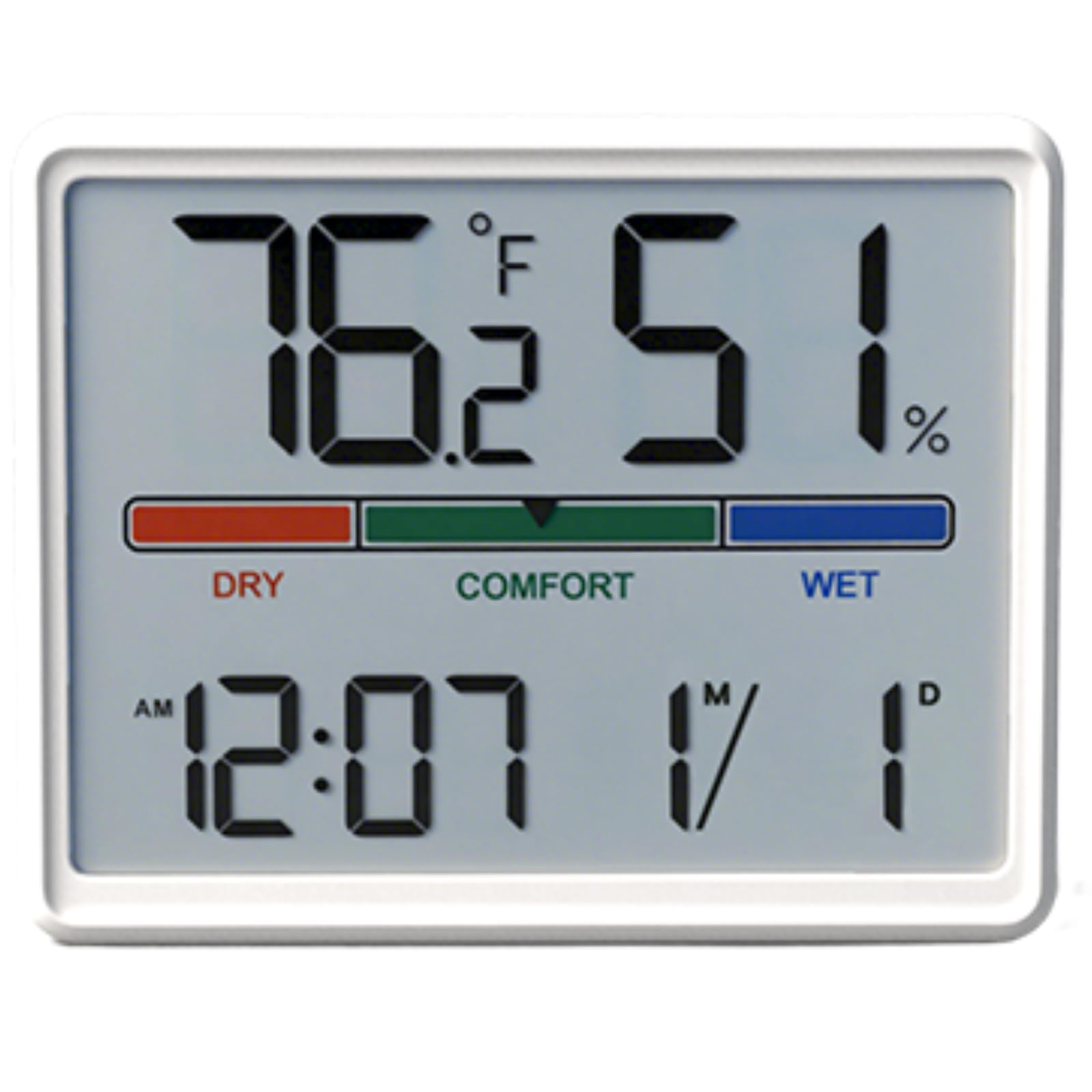 Photo 1 of Luzsco Digital Hygrometer Indoor Thermometer, Clock with Temp & Humidity, Temp Gauge with Comfort Indicator, Wall/Magnetic/Desk Alarm Clock for Bedroom, Baby Room, Office, Kitchen, Garage (White)