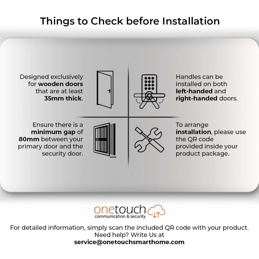 ONETOUCH Smart Digital Door Lock OT500 (BLE) | Fingerprint | Bluetooth Bridge | Mechanical Key | Free Installation | Strong Mortise SS304 | Electroplated Finish | Smartphone Integration (Black) 4