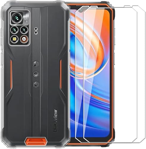 Funda para Blackview BV9200 + 2 unidades Protector de pantalla de vidrio templado  Silicona transparente suave flexible parachoques a prueba de