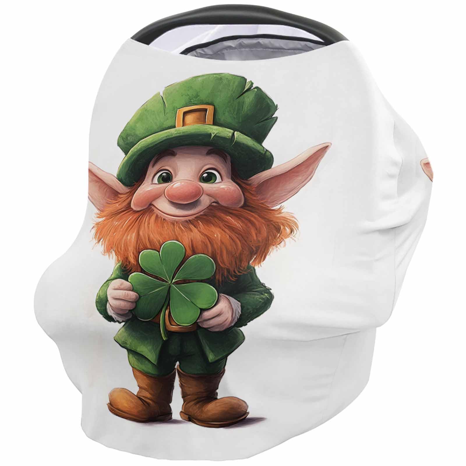 Nursing Cover for Breastfeeding Scarf, Green Hat Gnome St Patrick's Day Shamrock Baby Car Covers Super Soft Multi Use for Canopy Shopping Cart Cover Blanket Stroller Cover