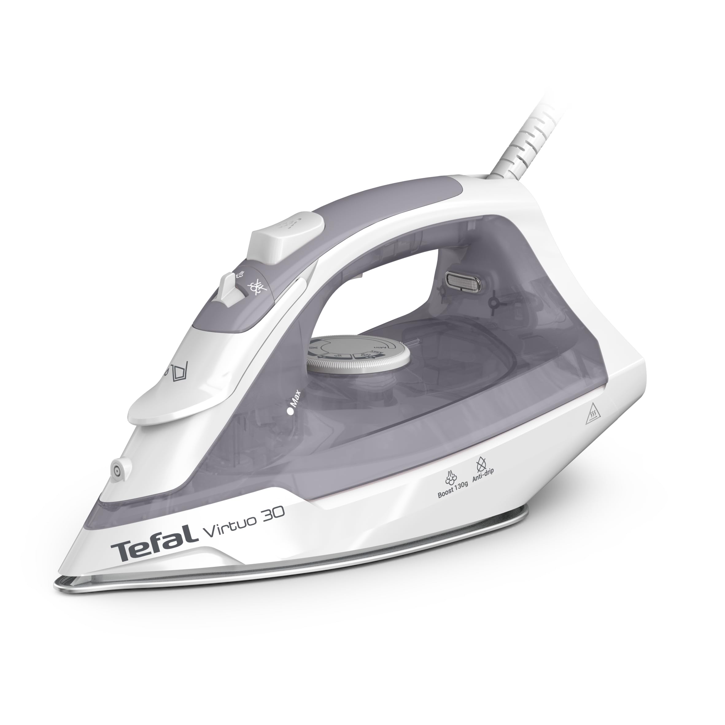 Tefal Virtuo 30 Steam Iron with Ceramic Soleplate, 130g Steam Boost and 27g Continuous Steam, 240ml Water Tank, Precision Tip Vertical Steaming, Anti Drip, FV2C47G0