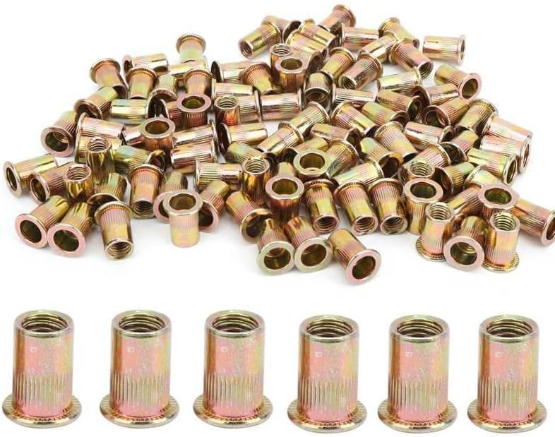 100Pcs M8/M10 Rivet Nut Flat Head Vertical Riveting Nut Carbon Steel Threaded Rivet Nut - (Size: M8)