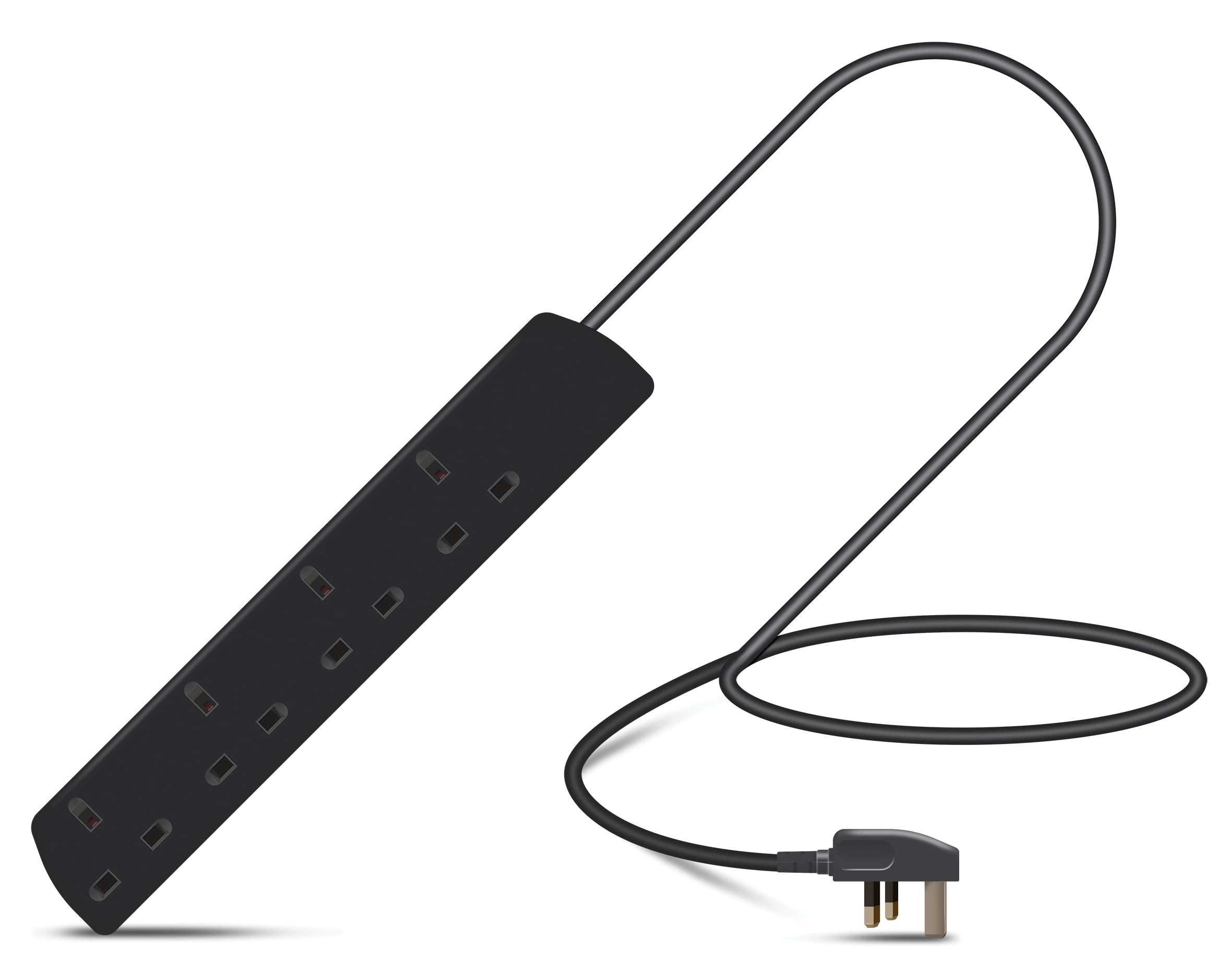 Eagle Four Gang Mains Power 13A Extension Socket to 13A UK Plug Lead Cable, British Standards BS1363 0.5m