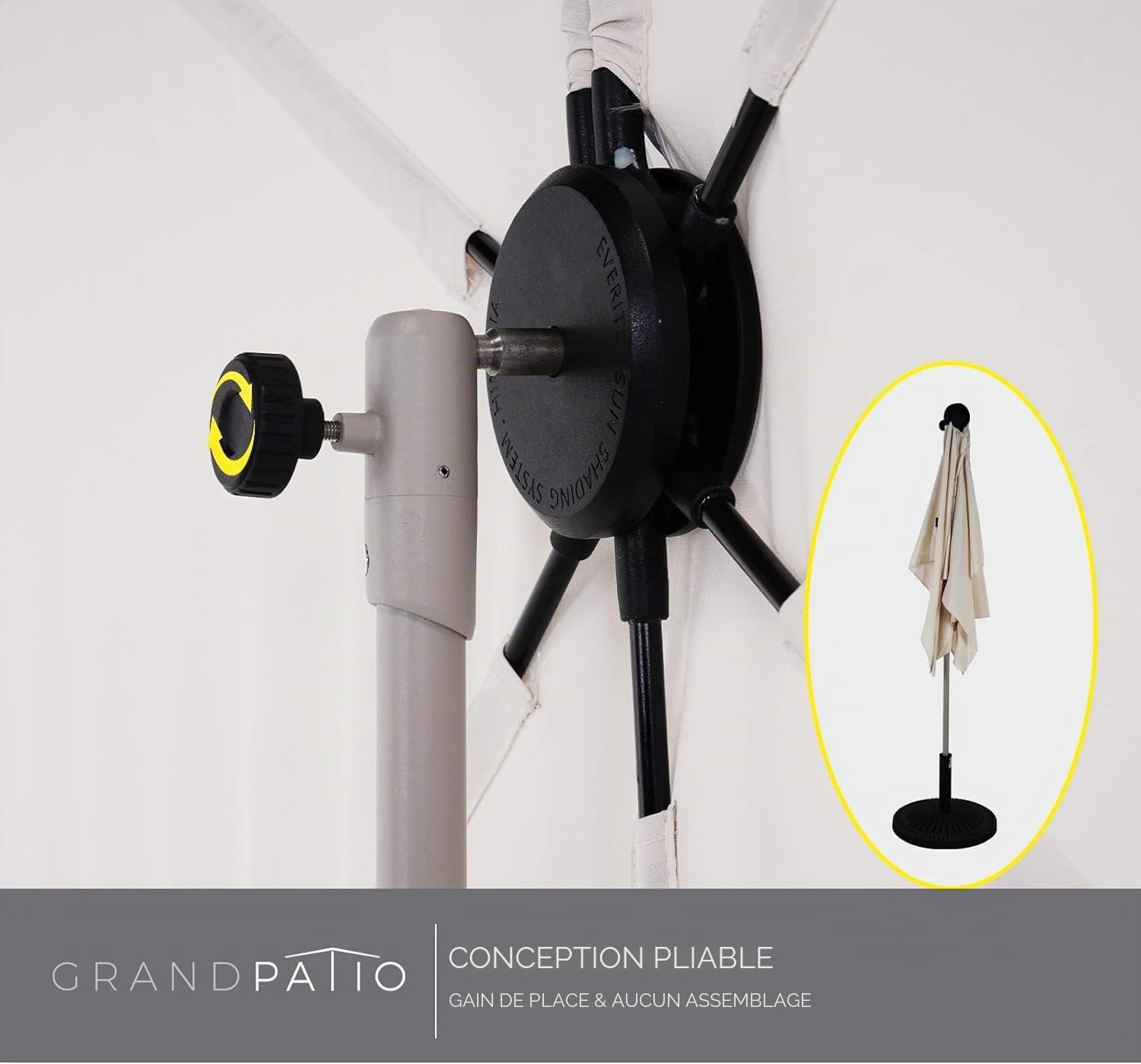 Grand patio Parasol de jardin, parapluie de patio avec manivelle et inclinaison, 8 nervures, mât en aluminium, parapluie de marché pour pelouse, terrasse, jardin, piscine, protection UV 50+, 2,7 m