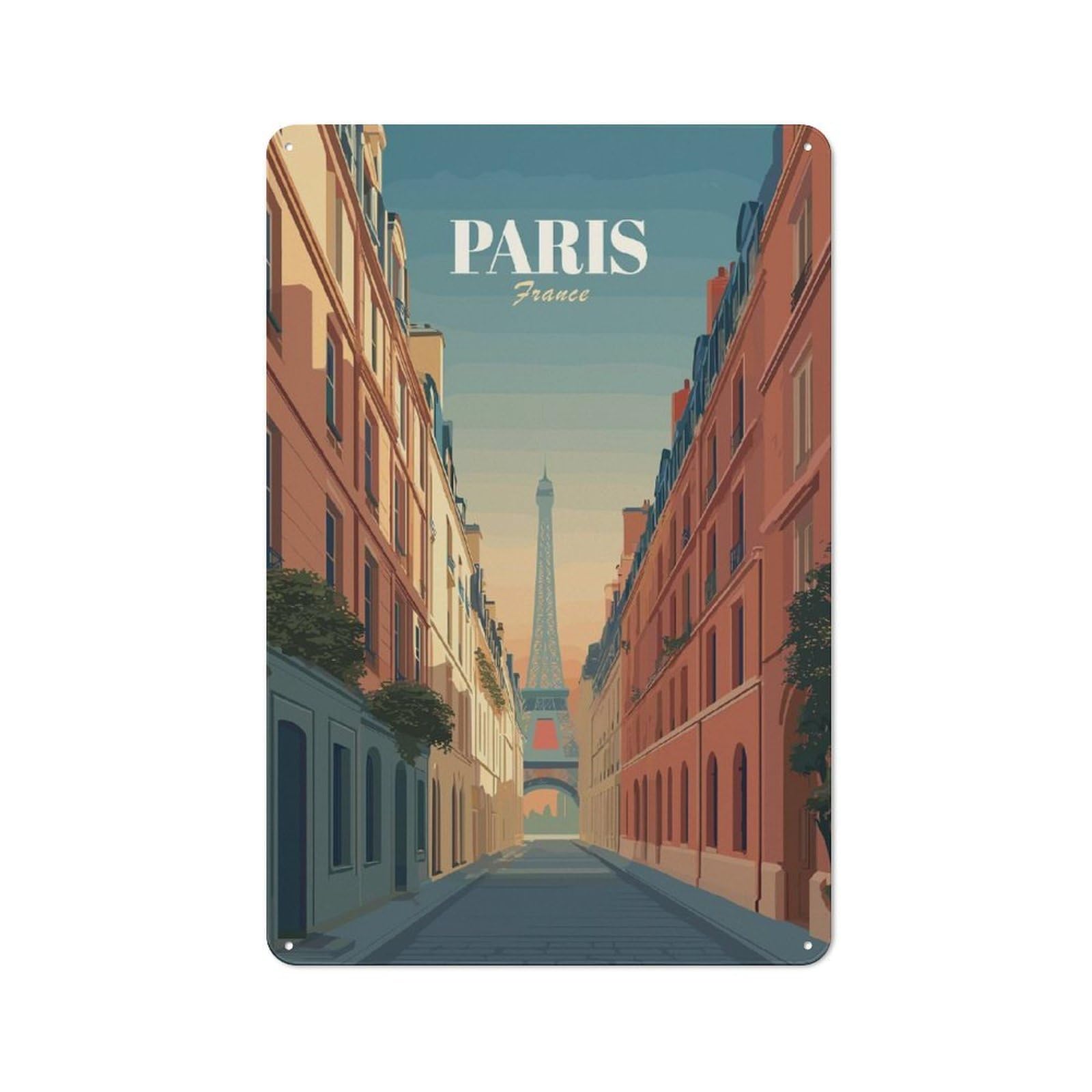 Junmoney Style-5 Retro Metal Wall Sign 30X20cm With Paris Street Scene With Eiffel Tower For Hallway Wall, Suited To Hallway Decor Lovers