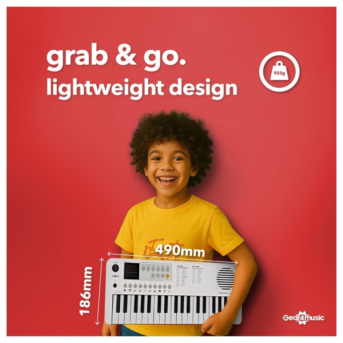 VISIONKEY-1 Mini Teclado Digital 37 Teclas para Niños y Principiantes | Piano Eléctrico de Mini Teclas en 3 Octavas, 100 Sonidos y Ritmos, Salida de Auriculares, USB-C o Pilas, Blanco