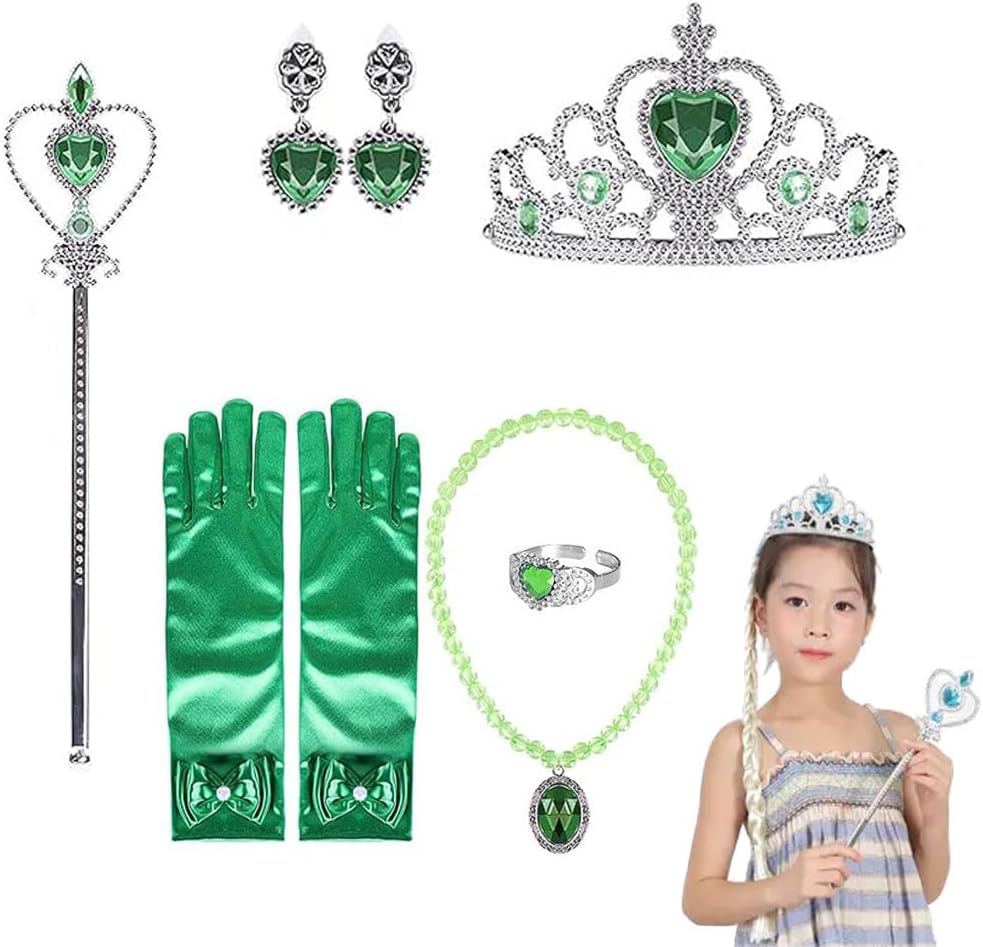 Princess Dress up Accessories, Set of 6 Accessories for Kids Girls, Gloves Tiara Crown Wand Necklaces Bracelet Rings Earrings Presents for Girls, Queen Cosplay Dress Up with Accessories