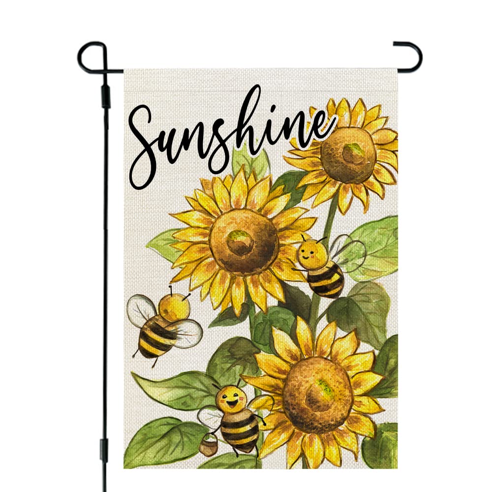 CROWNED BEAUTY Sunshine Summer Garden Flag Floral Sunflower 12x18 Inch Double Sided for Outside Welcome Burlap Small Seasonal Bee Yard Decoration CF801-12