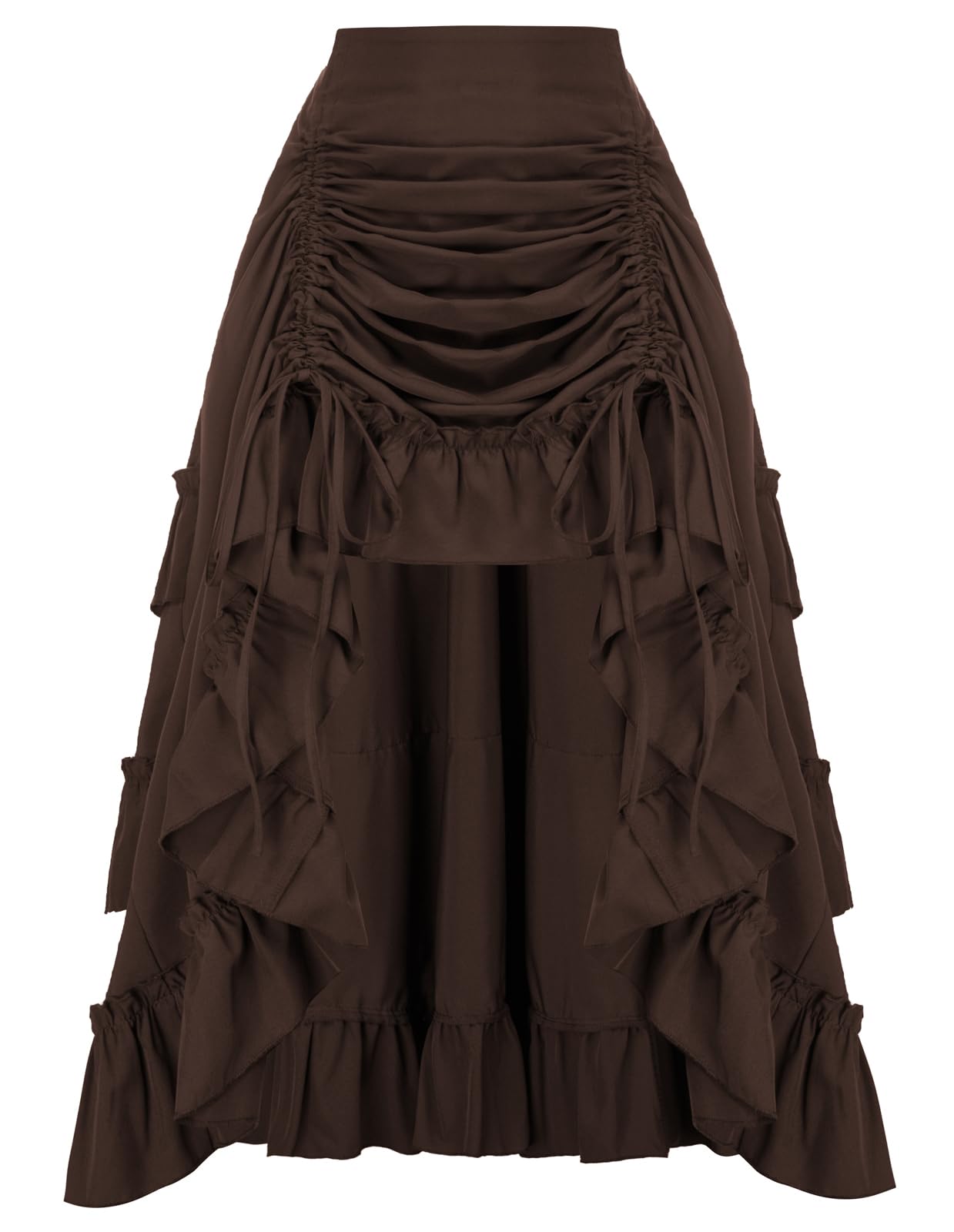 Scarlet Darkness Women's 2025 Summer Skirt Gothic Steampunk Skirt Renaissance High-Low Bustle Skirt, Dark Brown, L