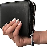 Vista 6 de Soporte para tarjetas de crédito de cuero neutro con ranura para múltiples tarjetas, cartera para pasaporte de viaje, bloqueo RFID, Negro, Cartera