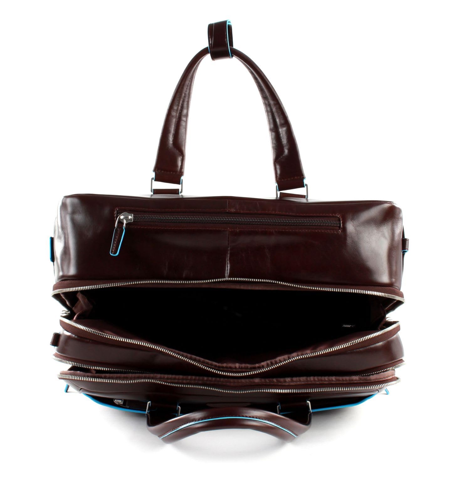 PIQUADRO - Trolley Piloti in Pelle Porta PC Blue Square - Unisex - Mogano | Alloggio Tablet 13", A spalla, Protezione antiurto, Vano laptop, Elegante e Professionale