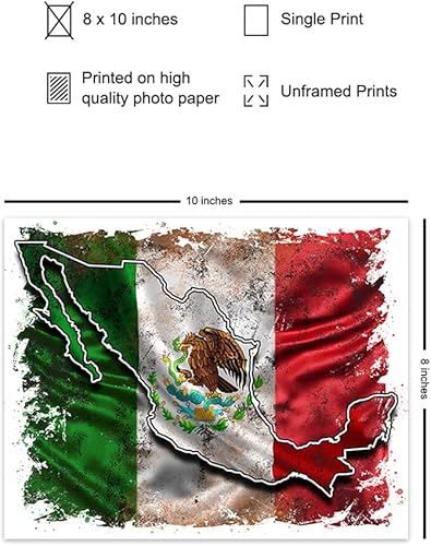 Miniatura 2 de Mexico Flag Mexican Flag - Mexican Wall Art Gifts - Chicano Art Wall Decor -Bandera Artes Decoraciones Para Cuartos Mural Regalos Mapa - 8x10 Poster