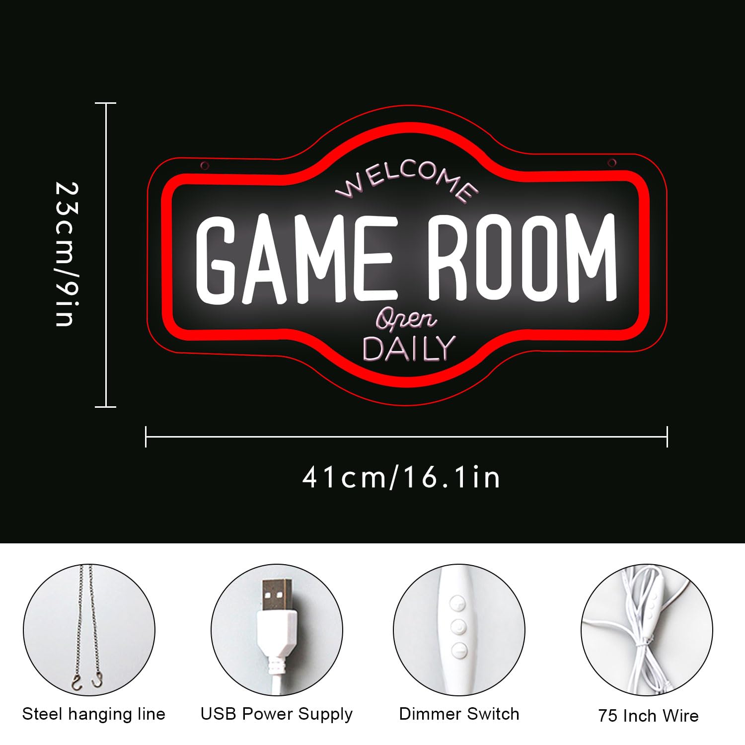 Game Room Neon Signs Led Neon Light per la decorazione della parete Alimentazione USB Decorazione della stanza dei giochi Luce da parete Regali Luci per Ragazzi Teen Gaming Zone Party Camera da letto