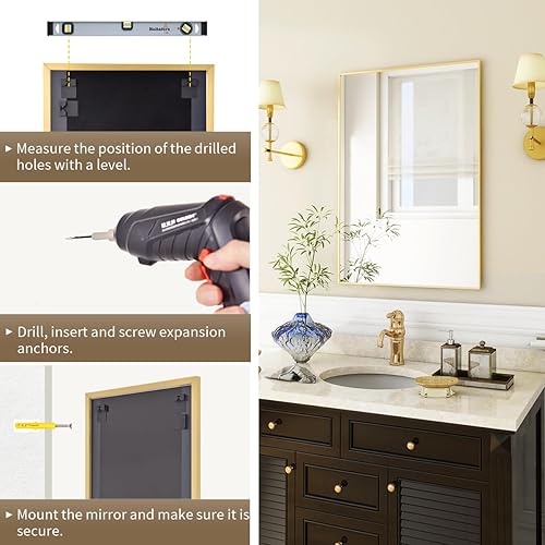 Miniatura 5 de BEAUTYPEAK Espejo de pared rectangular de 24 x 36 pulgadas con marco de metal, espejos colgantes para sala de estar, dormitorio, baño, entrada,