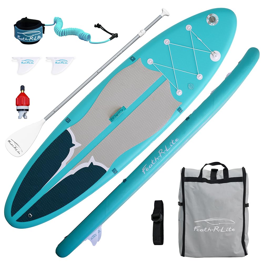 FEATH-R-LITE Stand Up Paddle Board Inflatable,SUP Board for Adults,Paddleboards with ISUP Board Accessories,Fins,Adjustable Paddle,Backpack,Leash,Sup Pump Adapter,Binding Rope