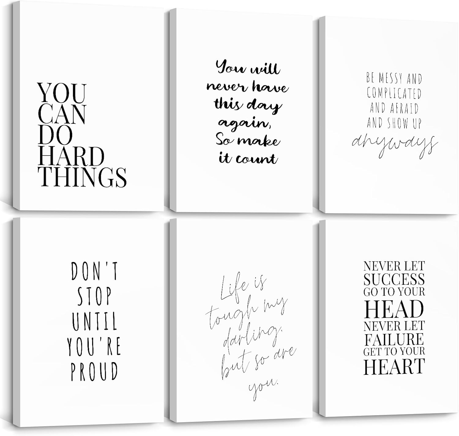 Office Inspirational Wall Art Decor Motivational Quotes Canvas Wall Art Positive Classroom Posters Pictures Office Inspirational Work Artwork for Women Home Bedroom 12x16 Inch Wrapped Canvas Set of 6