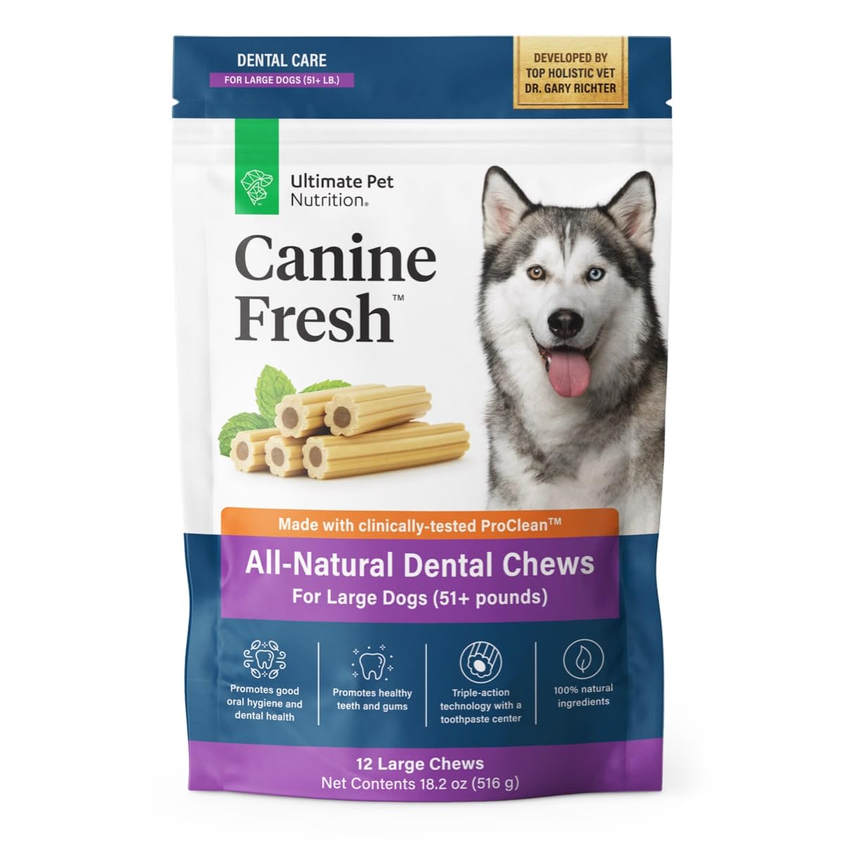 ULTIMATE PET NUTRITION Canine Fresh Dental Chews Dental Dog Treats Oral Care and Hygiene Sticks Soothes Gums Vet