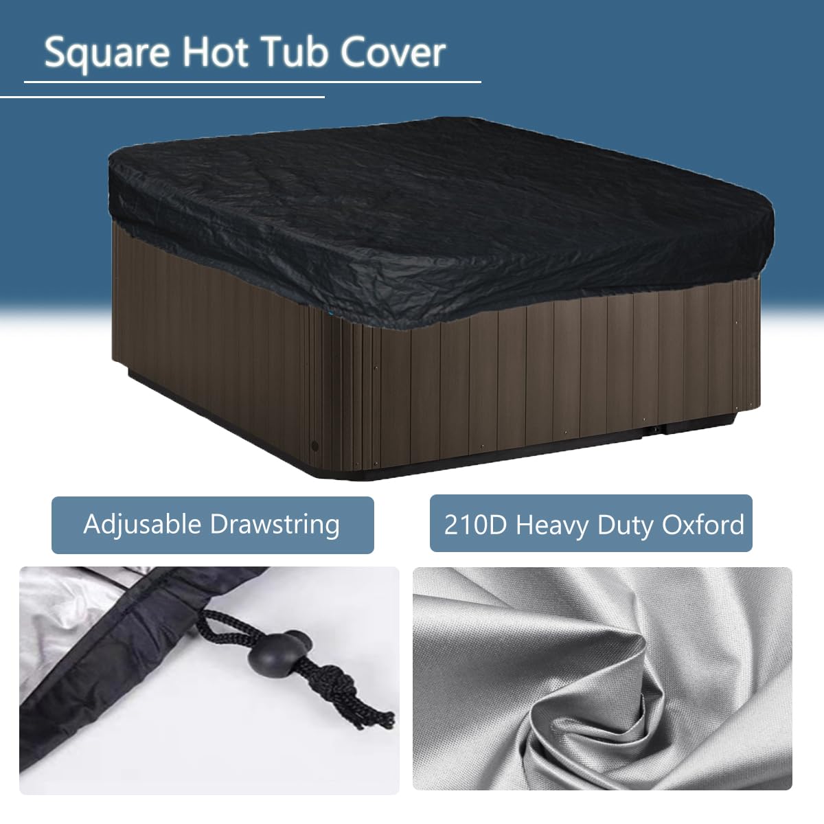 Housse De Protection Carrée Pour Spa/piscine Hors Sol 231x231x30 Cm - Polyester étanche Avec Cordon De Serrage - Bleue - 6