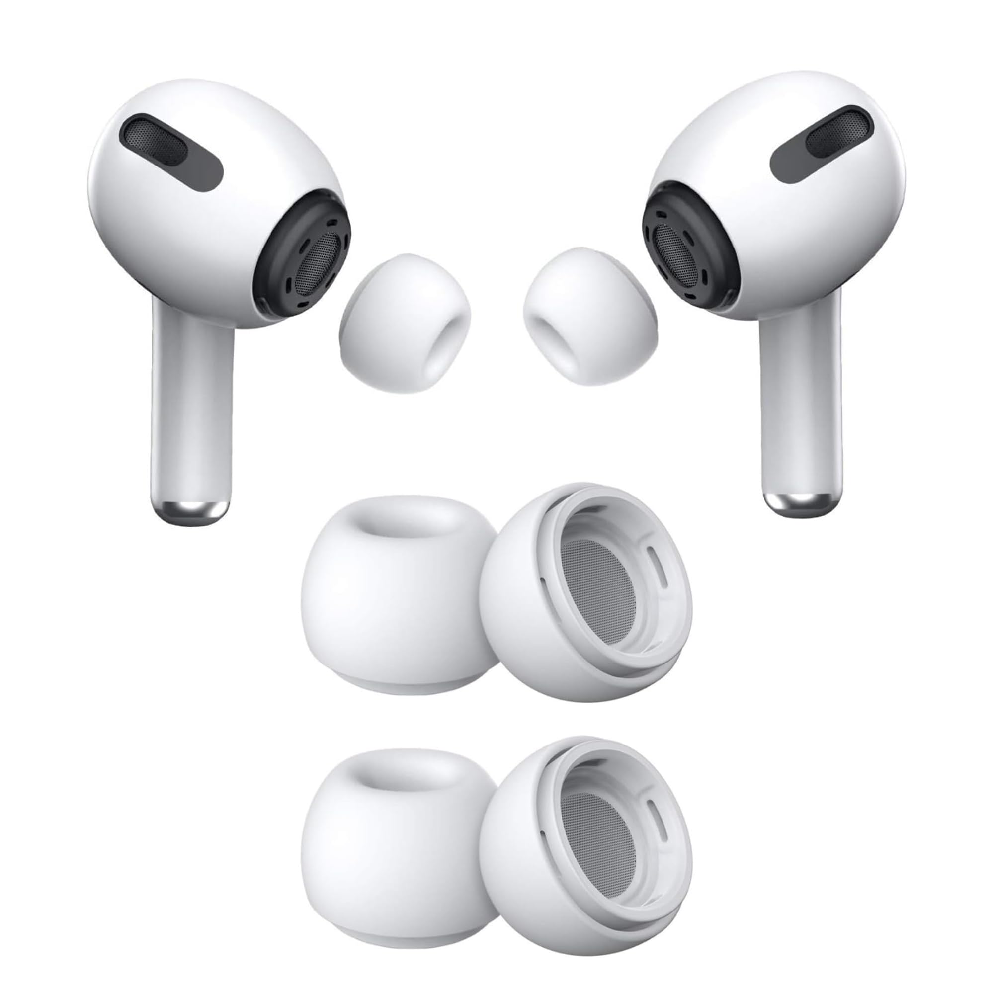 Sounce Silicone Replacement Ear Tips for Apple AirPods Pro 2 & Airpods Pro, Anti-Slip Eartips, Tighter Seal, Fits in The Charging Case, (Small Size) (2 Sets, 4Pcs) - White