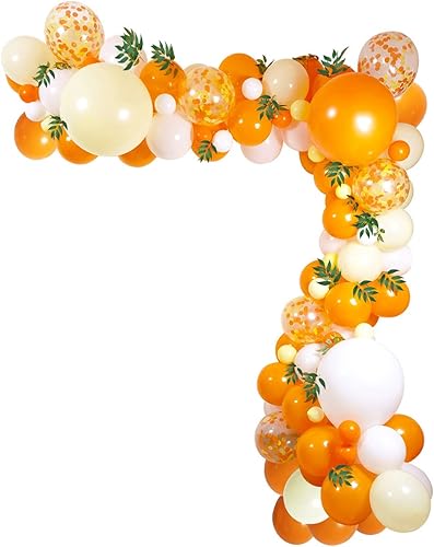 Little Cutie - Globo naranja, amarillo y blanco, decoraciones de baby shower, con hojas de sauce artificiales para cumpleaños, baby shower,
