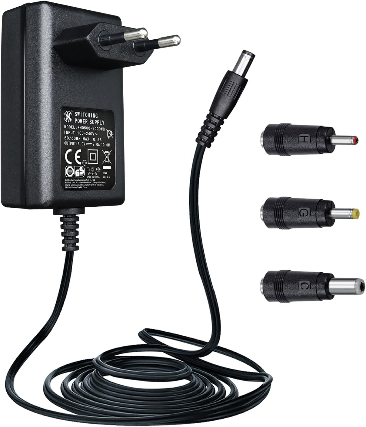 5V 2A 1.8M Power Supply with 3 DC Plugs AC/DC 10W 2000mA 1500mA 1000mA 500mA Power Cord for Baby Monitor Router Speaker TV Box Graco Swing Webcam Tablet - CE Certified