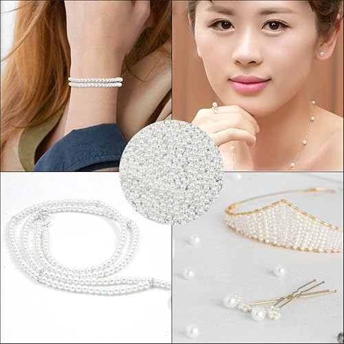 Miniatura 3 de 2000 cuentas de perlas blancas para fabricación de joyas, perlas de imitación redondas de plástico de 0.157 pulgadas con agujero para manualidades,