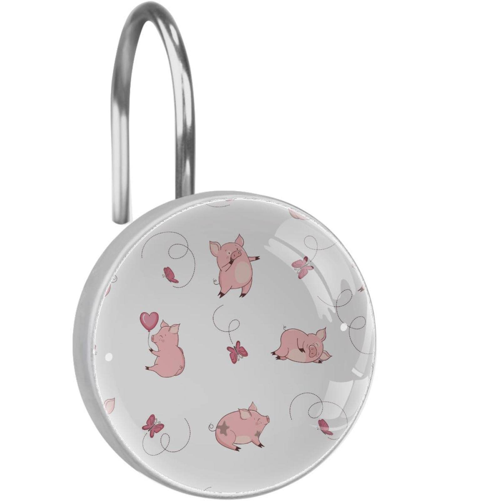 Rideau de douche et crochets inox Cochon Rose Accessoire de Bain Déco Enfant et Famille